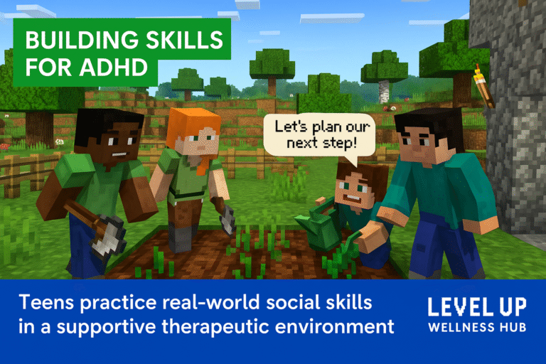 Online teen therapy group using Minecraft to teach communication, teamwork, and emotional regulation skills