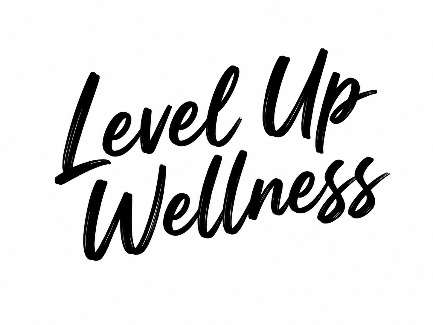 Alt Text: Level Up Wellness black handwritten script logo on a white background.