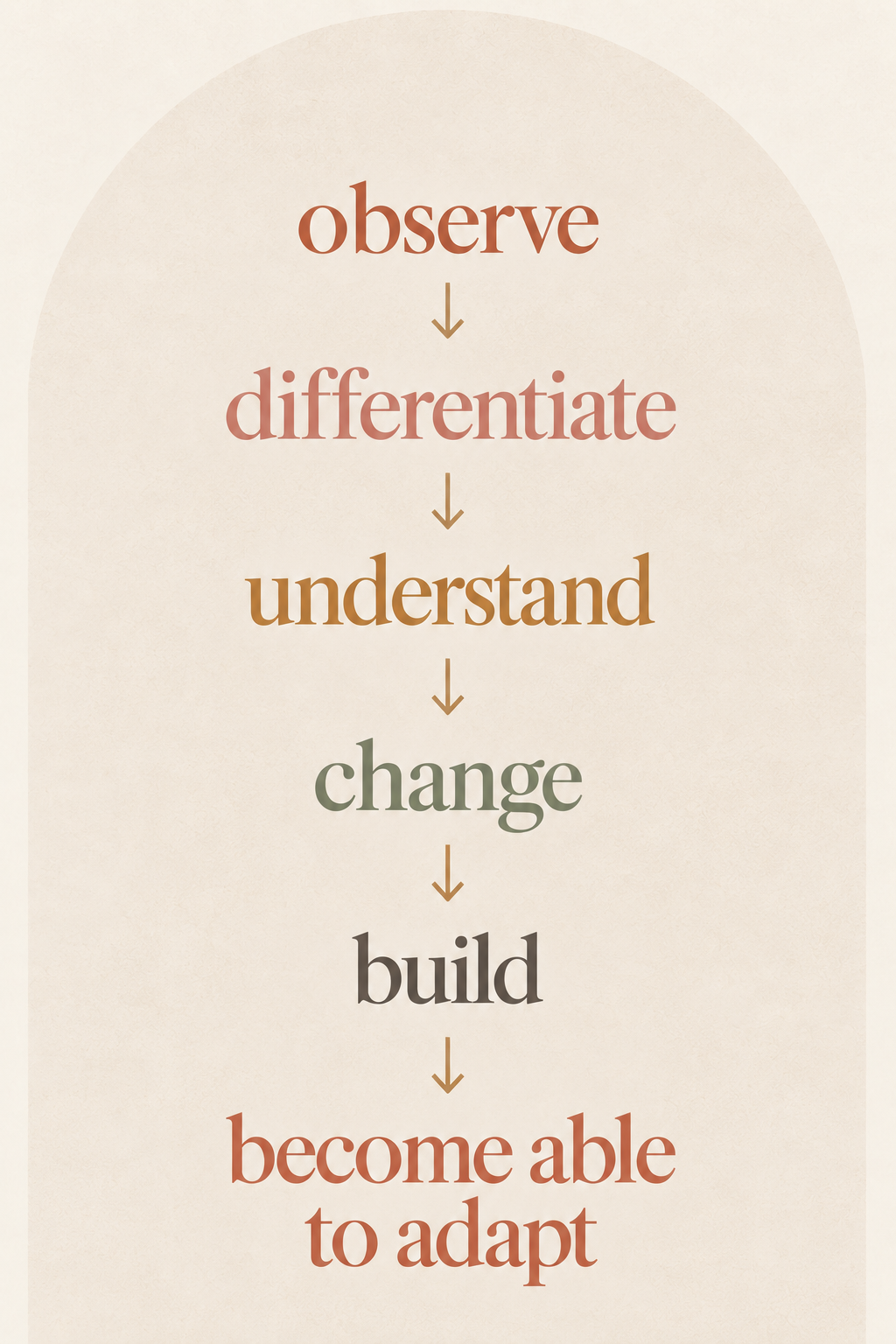 Individual systems process: observe, differentiate, understand, change, build, and become able to adapt.